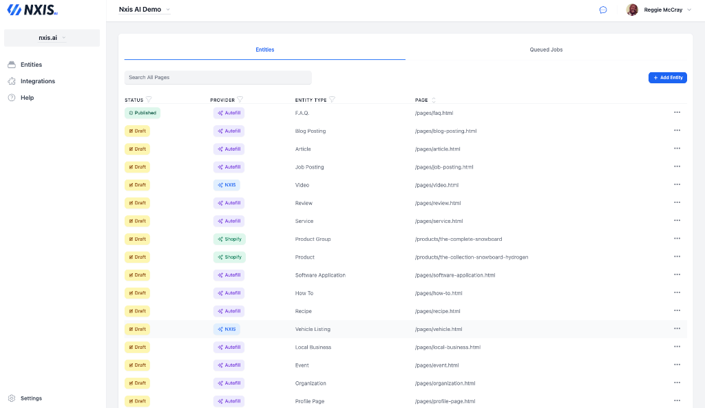 NxisAI demo dashboard interface showing agent management and monitoring features